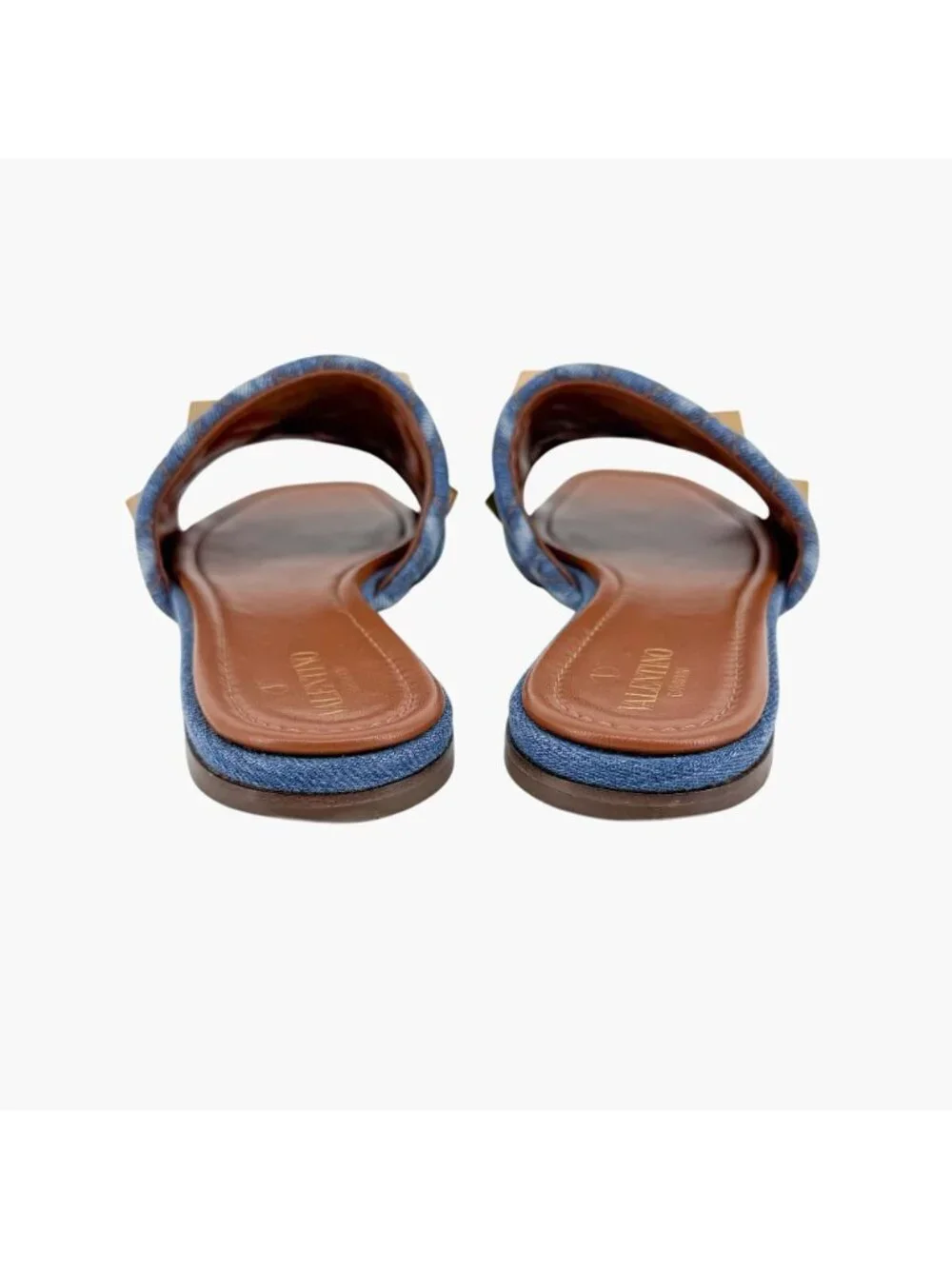Valentino Roman Stud Denim Quilted Slide Sandals Size 41 US 11 Women’s Blue Flat